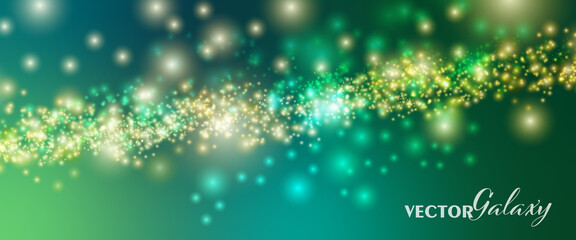 Space background. Magical color galaxy with realistic nebula and lots of shining stars. Infinite universe and starry night. Colorful cosmos with stardust and the Milky Way. Vector illustration.