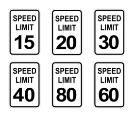 Set with different road signs on white background