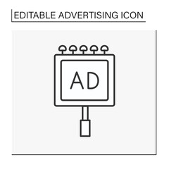 Street banner line icon. Advertisement standing board with light. Business concept. Isolated vector illustration. Editable stroke. Vector illustration