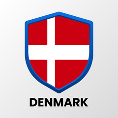 The national flag of Denmark in the form of a shield on a light background