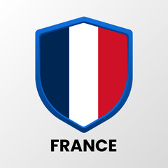 The national flag of the French Republic in the form of a shield on a light background