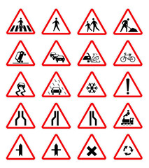 Set with different road signs on white background