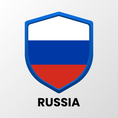 The national flag of the Russian Federation in the form of a shield on a light background