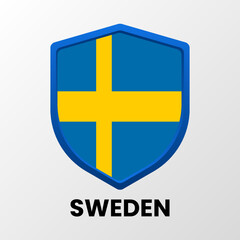 The national flag of Sweden in the form of a shield on a light background