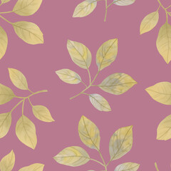 Naklejka na ściany i meble Seamless botanical pattern of green leaves. Watercolor leaves for design, wallpaper, print. Ornament of delicate green leaves.