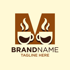 Letter M Coffee Cup, Tea, Chocolate, Logo Design Template Inspiration, Vector Illustration.