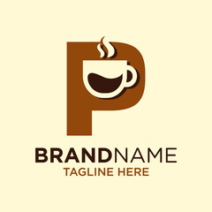 Letter P Coffee Cup, Tea, Chocolate, Logo Design Template Inspiration, Vector Illustration.