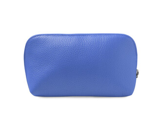 Stylish blue cosmetic bag isolated on white