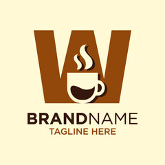 Letter W Coffee Cup, Tea, Chocolate, Logo Design Template Inspiration, Vector Illustration.