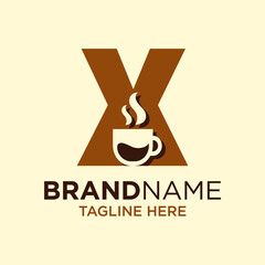 Letter X Coffee Cup, Tea, Chocolate, Logo Design Template Inspiration, Vector Illustration.