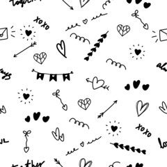 seamless pattern with black and white arrows. valentine seamless pattern with hearts
