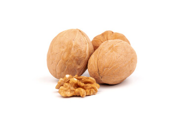 Walnuts in shells isolated on white background. Package design element with clipping path.