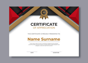 Elegant certificate of achievement template with golden shapes