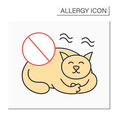 Allergy to cats color icon. Symptoms of allergic reaction to cats coat. Intolerance of hairy animals. Healthcare concept. Isolated vector illustration