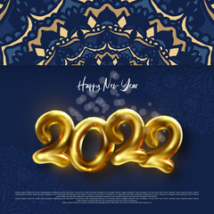 Happy new 2022 year. holiday vector illustration of golden metallic numbers 2022