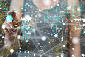 Neural network 3D illustration. Big data and cybersecurity