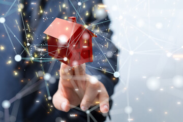 home data. Digital cyberspace with particles and Digital data network connections concept.