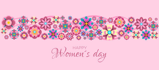 Happy Women's Day. Elegant advertising banner with paper flowers to include text messages or congratulations