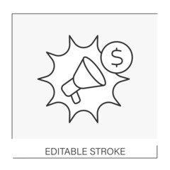 Business line icon. Megaphone announcement. Marketing concept. Isolated vector illustration. Editable stroke.