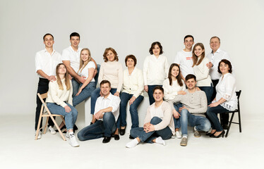 cheerful family on a white background. people of different ages and nationalities. family members....