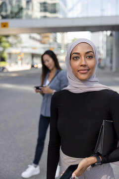 Portrait of black business executive wearing hijab