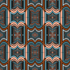 Colorful textured seamless pattern. Ornamental zigzag lines and waves background. Tapestry embroidery style zig zag ornament. Tribal ethnic repeat vector backdrop. Stripes, zig zag, stitching, curves