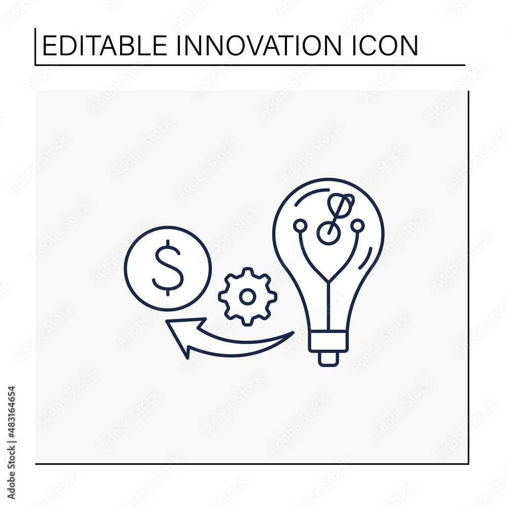 Poster commercialization line icon. converting ideas and prototypes into viable products.innovation concept