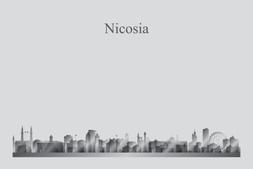 Nicosia city skyline silhouette in a grayscale - 483165091