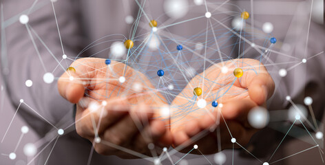 Global network. Blockchain. 3D illustration. Neural networks and artificial intelligence. Abstract