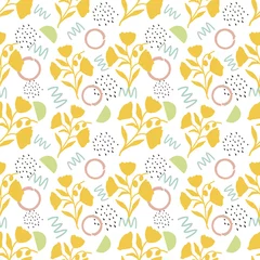 Fototapete Pastel colors floral silhouette seamless pattern on white background. Vector botanical art with flowers and geometric shapes. © Iryna