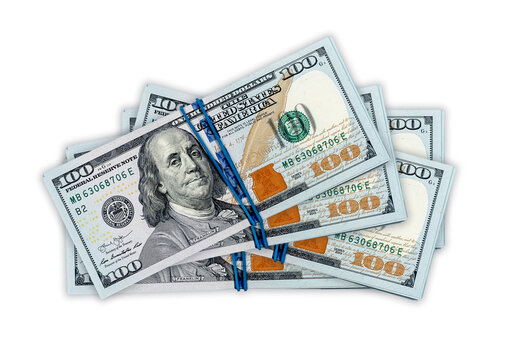 US Dollar stacks isolated on white background.