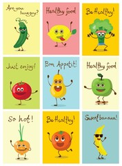 Cute funny food and drink characters set, best friends, funny fast food menu vector Illustrations. Flat vector illustration use for web page, card, poster, banner.