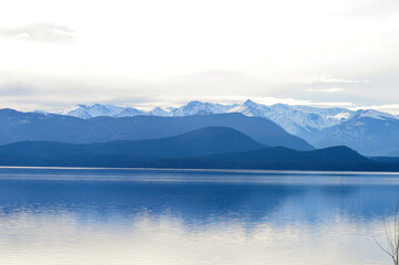 mountain, sky and lake landscape