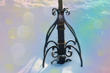 vintage metal construction, the base of a beautiful forged rack.