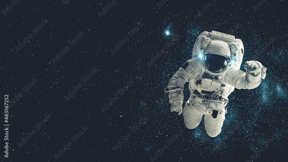 Wall mural astronaut spaceman do spacewalk while working for spaceflight mission at space station . astronaut w