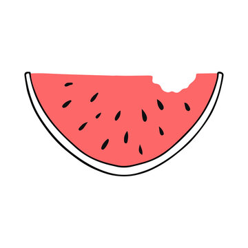 Bitten slice of watermelon. Summer vacation accessories. Vector illustration isolated on a white background.