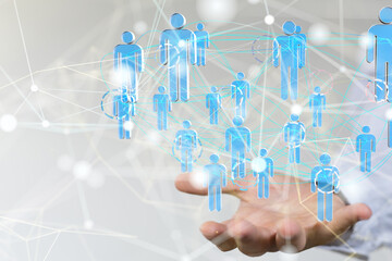 Abstract network of physical devices on the Internet using a network connection with statistics numbers 3d illustration