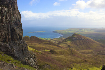 view from the quiraing onto sea in Skye