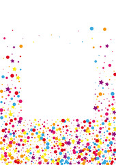 Blue Isolated Circle Illustration. Graduation Confetti Background. Orange Dot Falling Decoration. Vector Star Illustration.