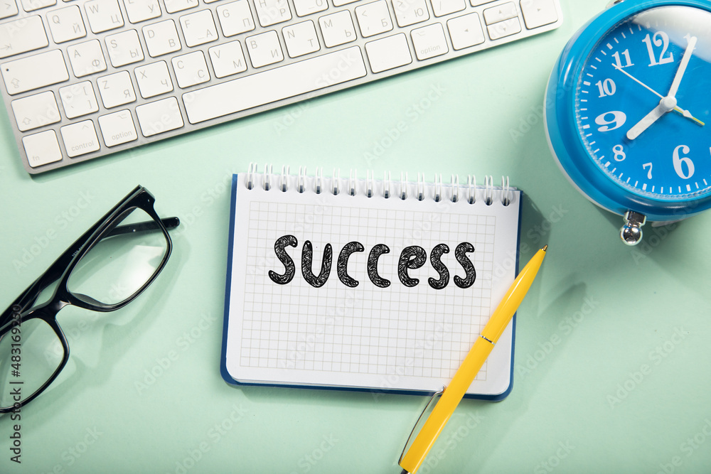 Aufkleber success text with computer keyboard