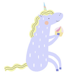 Cute unicorn on white isolated background. Vector illustration
