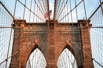 Monumental arch of Brooklyn Bridge in New York