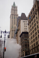 Typical atmosphere of the streets of New York in gray weather in winter