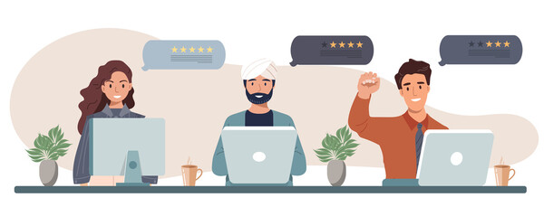 Customer satisfaction. Feedback. Rating on customer service illustration. Website rating feedback and review concept. Flat vector illustration	
