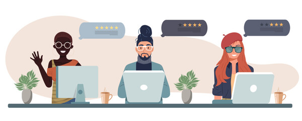 Customer satisfaction. Feedback. Rating on customer service illustration. Website rating feedback and review concept. Flat vector illustration	
 - obrazy, fototapety, plakaty
