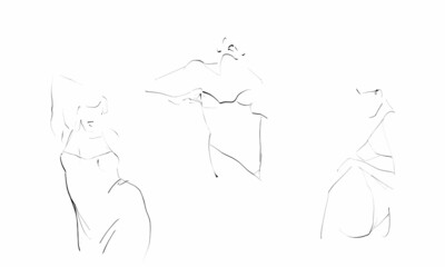 Young women in underwear, lingerie. Female body, figure. Sketch, drawing. Vector