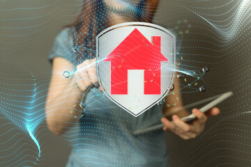 home data. Digital cyberspace with particles and Digital data network connections concept.