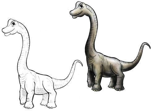 Brachiosaurus cartoon line and color