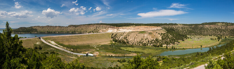 panorama shot of Glendo dam, reservoir and recreation area, near Glendo, Wyoming.