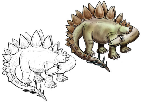 Stegosaurus cartoon line and color